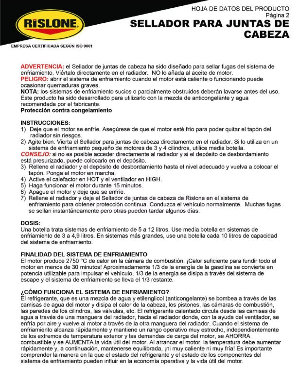 Aditivo Sellador Para Juntas De Cabeza Permanente Rislone